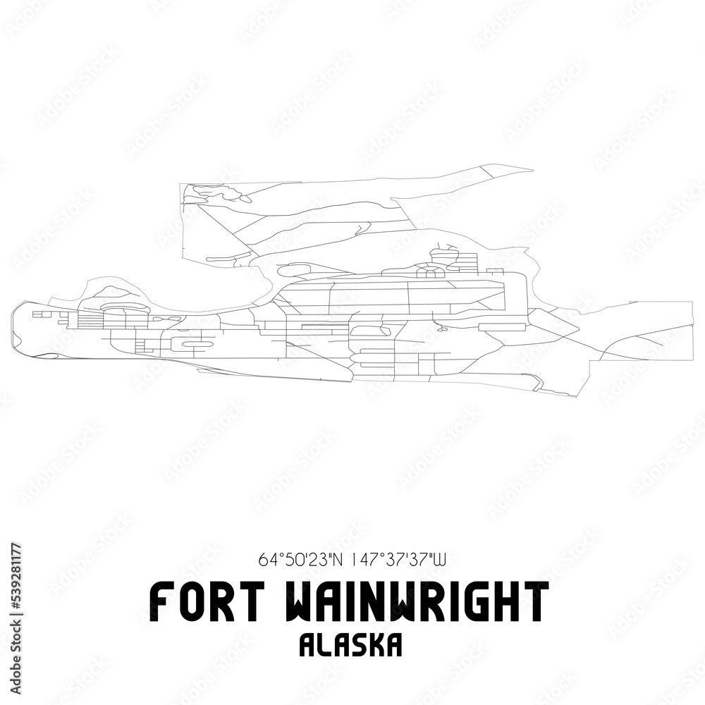 Fort Wainwright Alaska. US street map with black and white lines