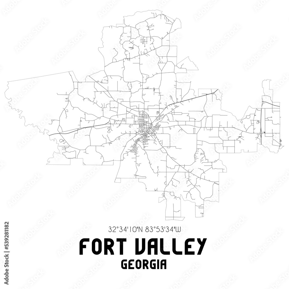 Fort Valley Georgia. US street map with black and white lines.