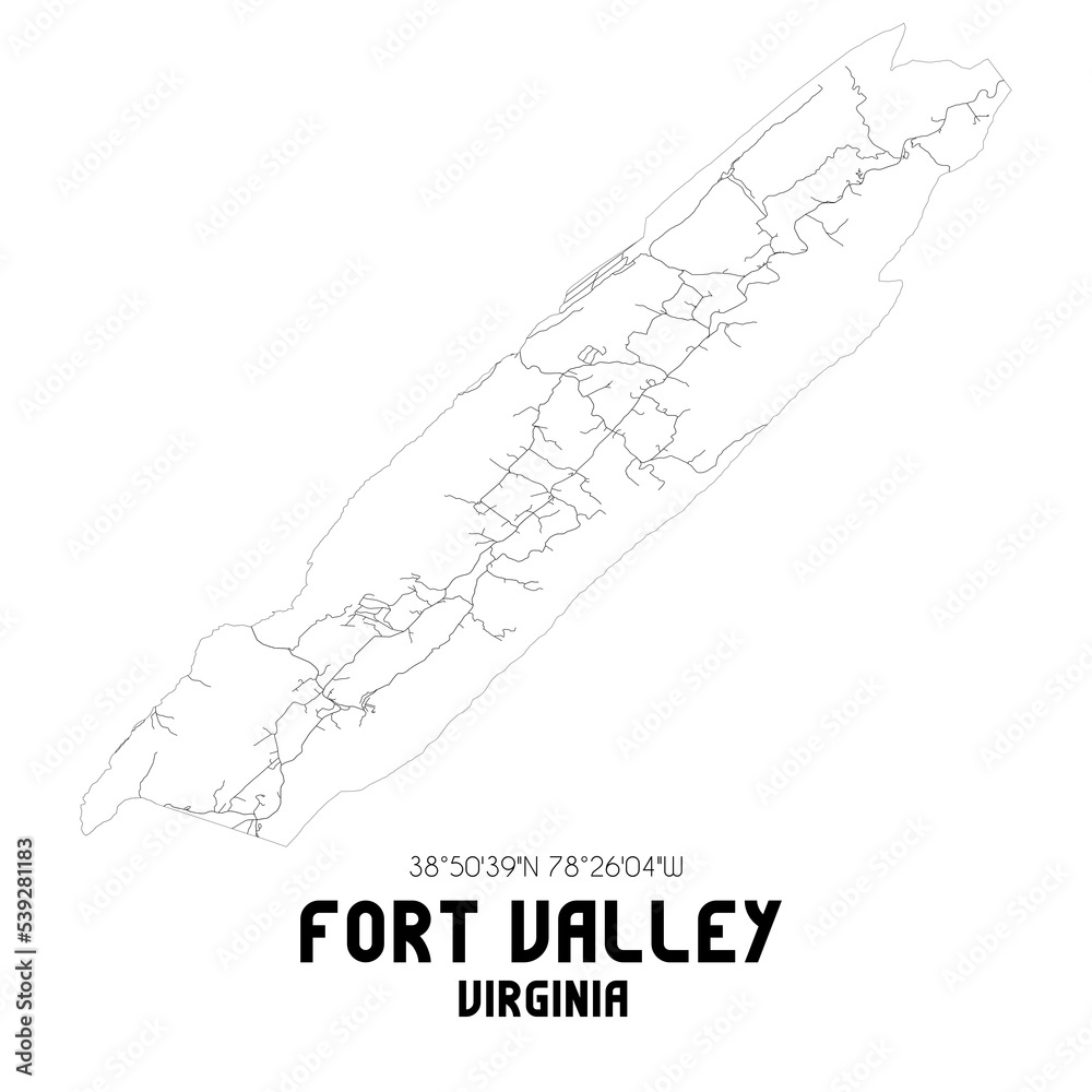 Fort Valley Virginia. US street map with black and white lines.