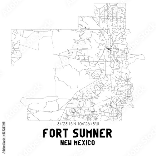 Fort Sumner New Mexico. US street map with black and white lines.