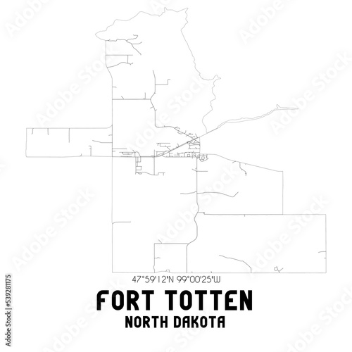 Fort Totten North Dakota. US street map with black and white lines.
