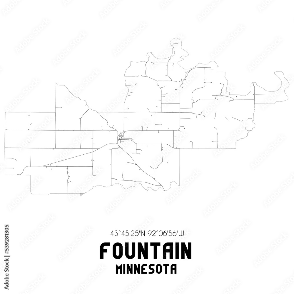 Fountain Minnesota. US street map with black and white lines.
