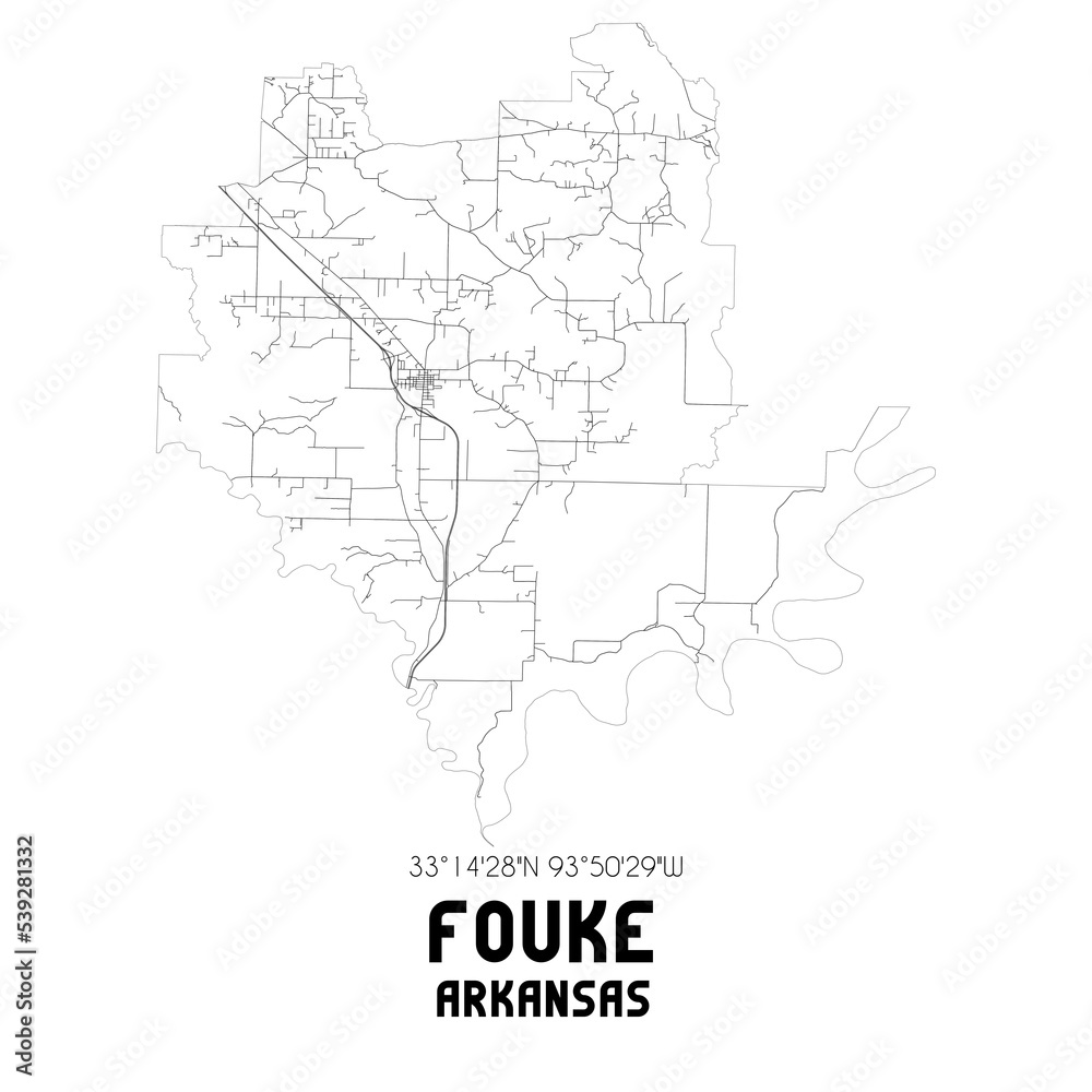 Fouke Arkansas. US street map with black and white lines. Fouke Arkansas. US street map with black and white lines.