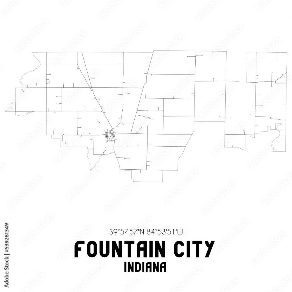 Fountain City Indiana. US street map with black and white lines. Fountain City Indiana. US street map with black and white lines.
