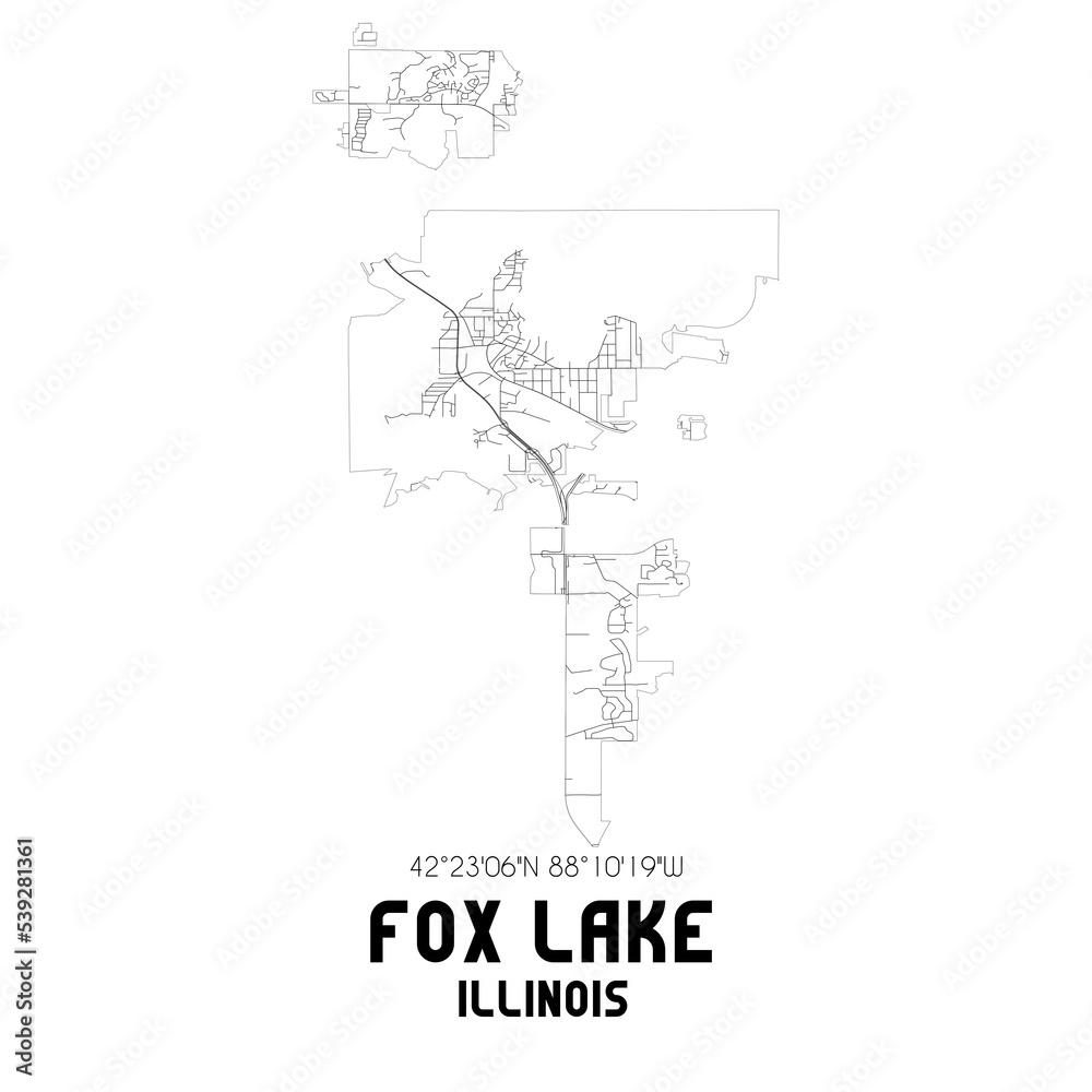 Fox Lake Illinois. US street map with black and white lines. Fox Lake Illinois. US street map with black and white lines.