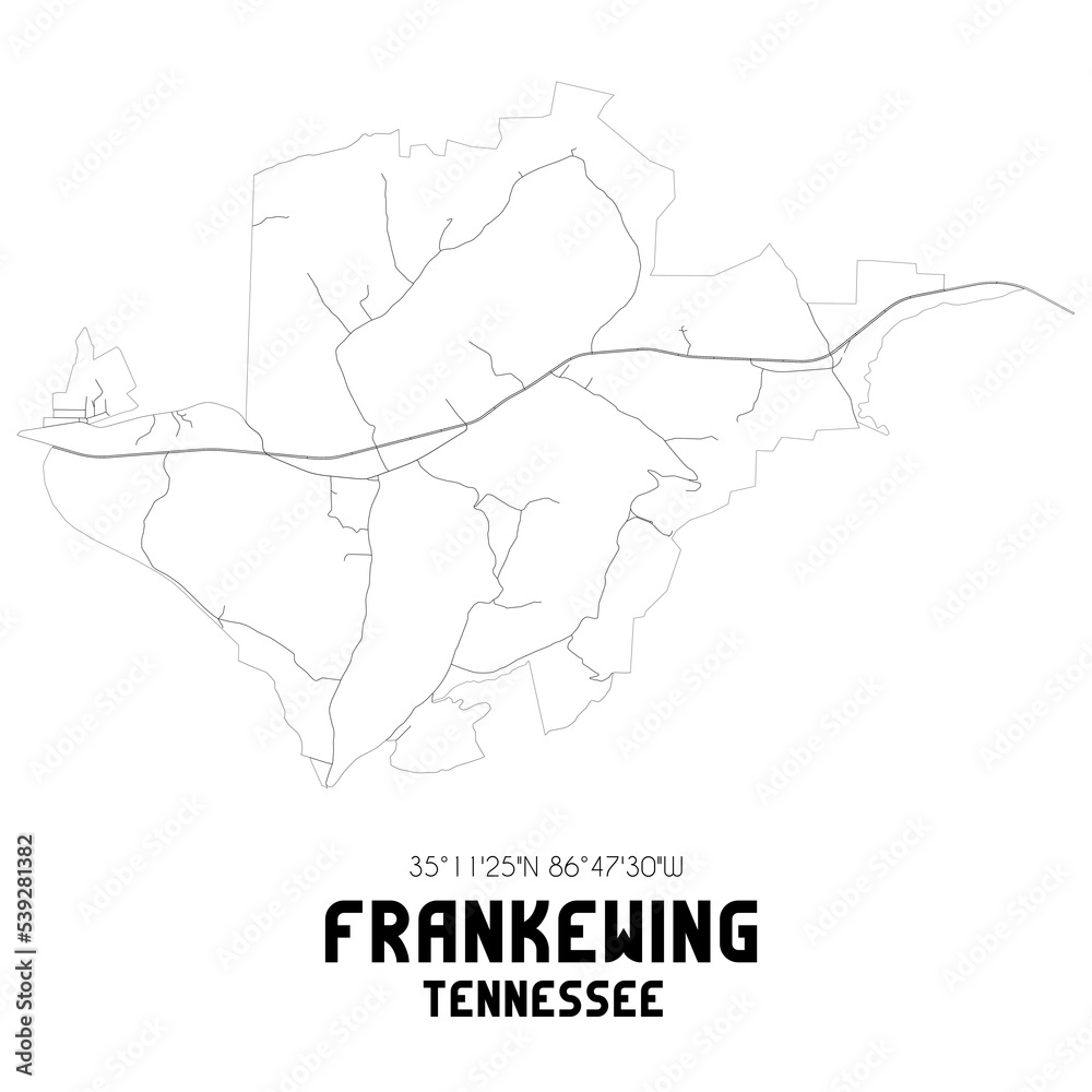 Frankewing Tennessee. US street map with black and white lines. Frankewing Tennessee. US street map with black and white lines.