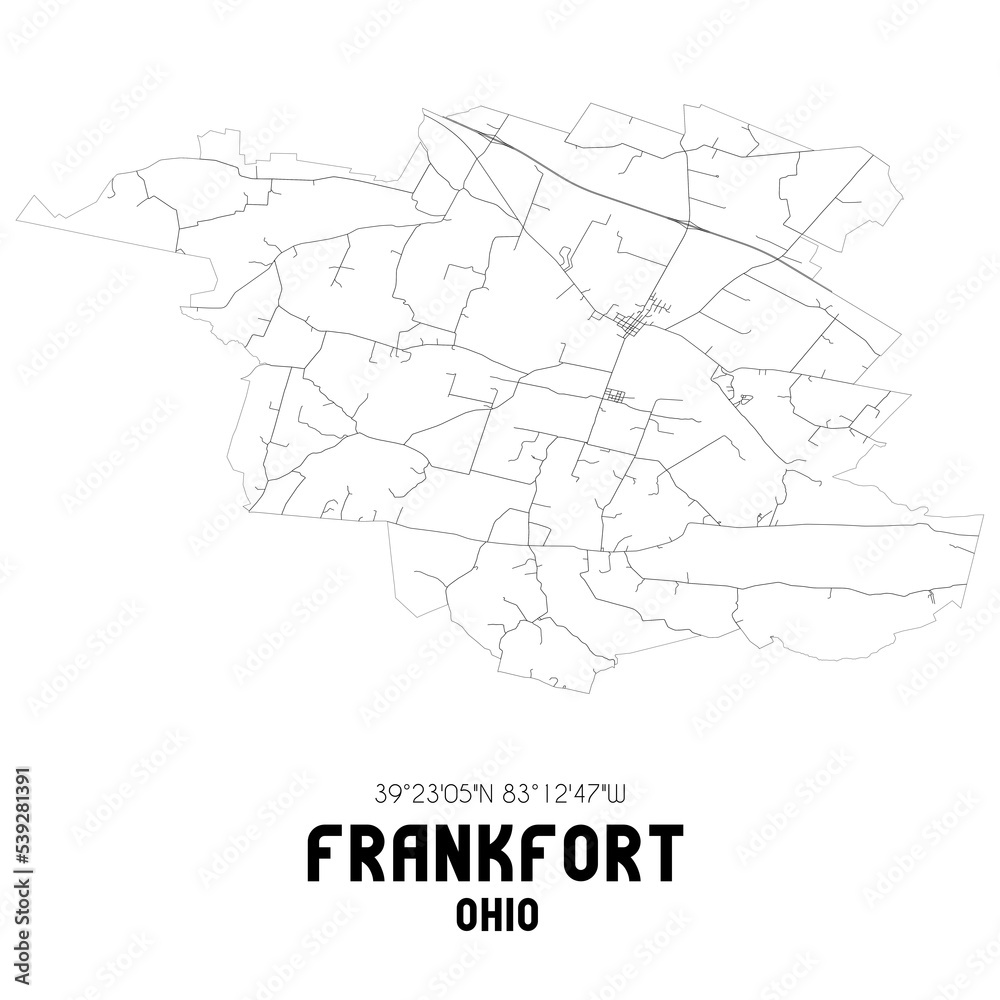 Frankfort Ohio. US street map with black and white lines.