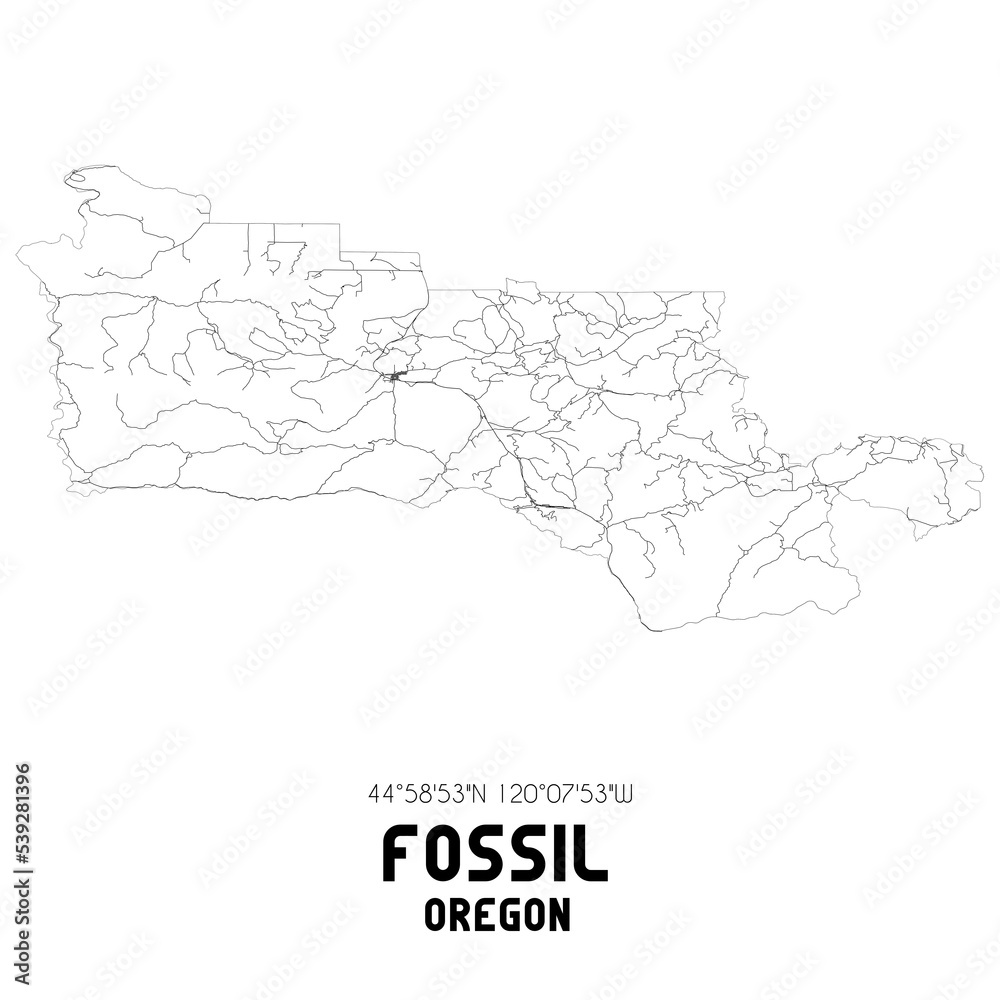 Fossil Oregon. US street map with black and white lines.