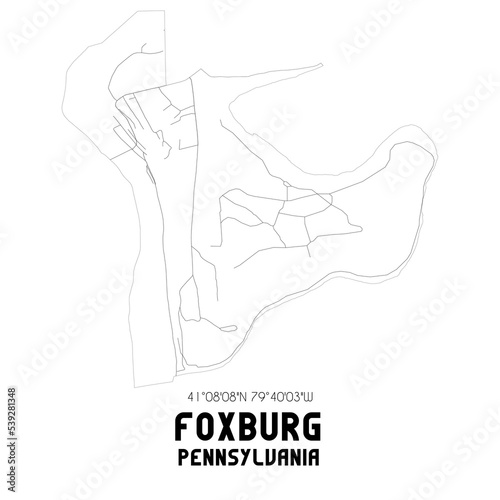 Foxburg Pennsylvania. US street map with black and white lines.