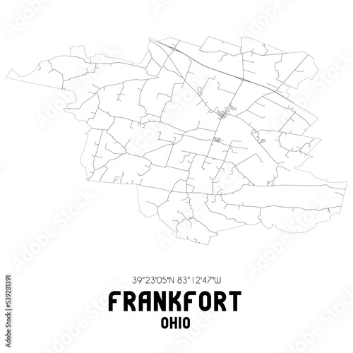 Frankfort Ohio. US street map with black and white lines.