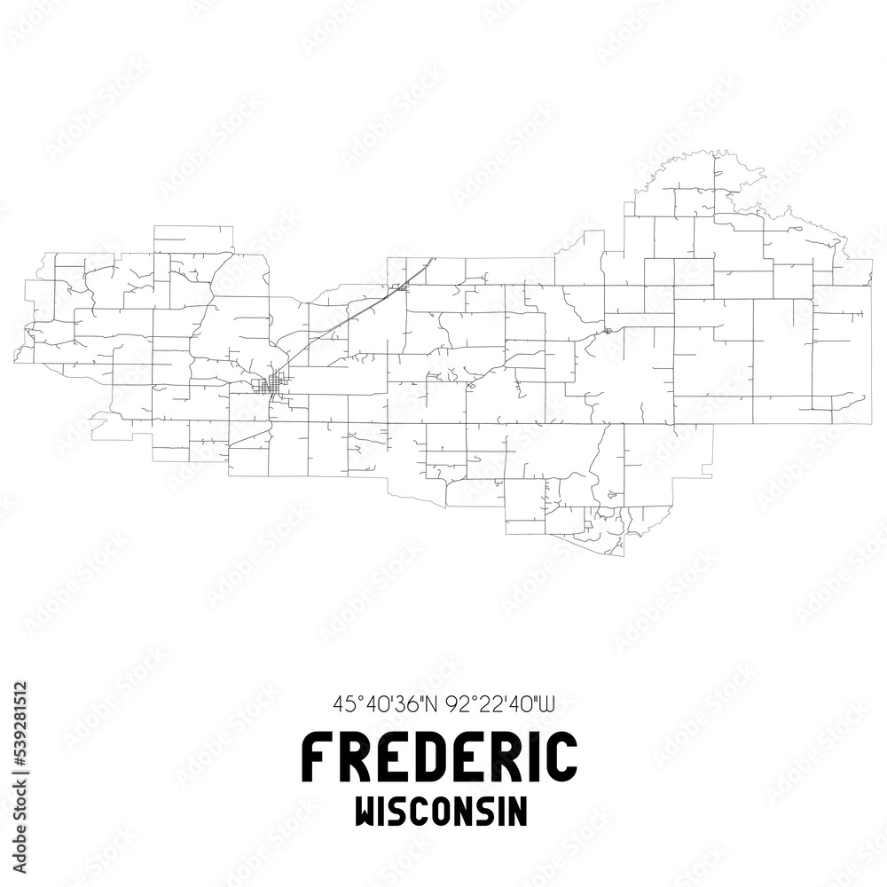 Frederic Wisconsin. US street map with black and white lines.