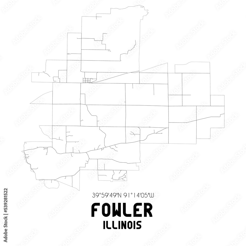 Fowler Illinois. US street map with black and white lines.