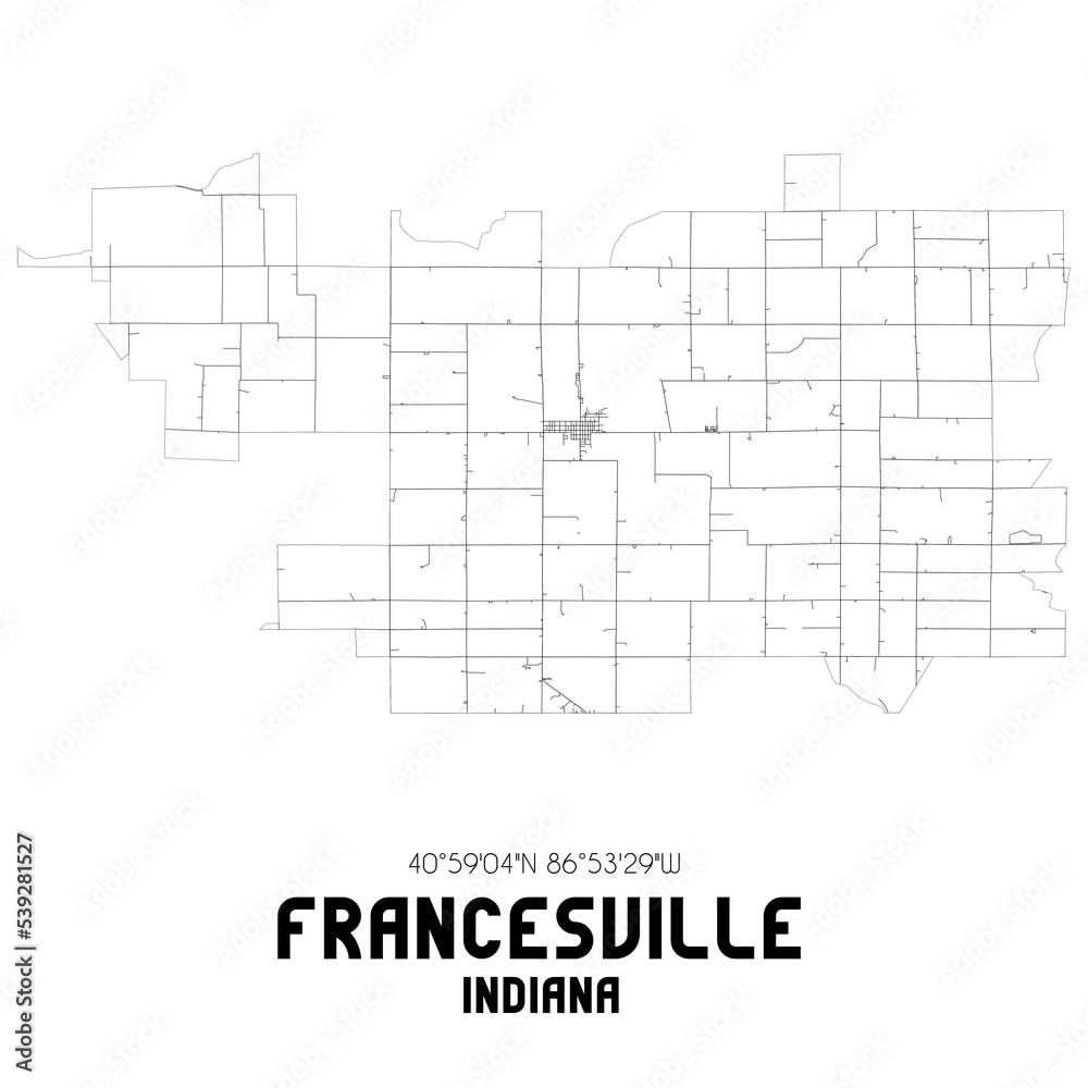 Francesville Indiana. US street map with black and white lines. Francesville Indiana. US street map with black and white lines.