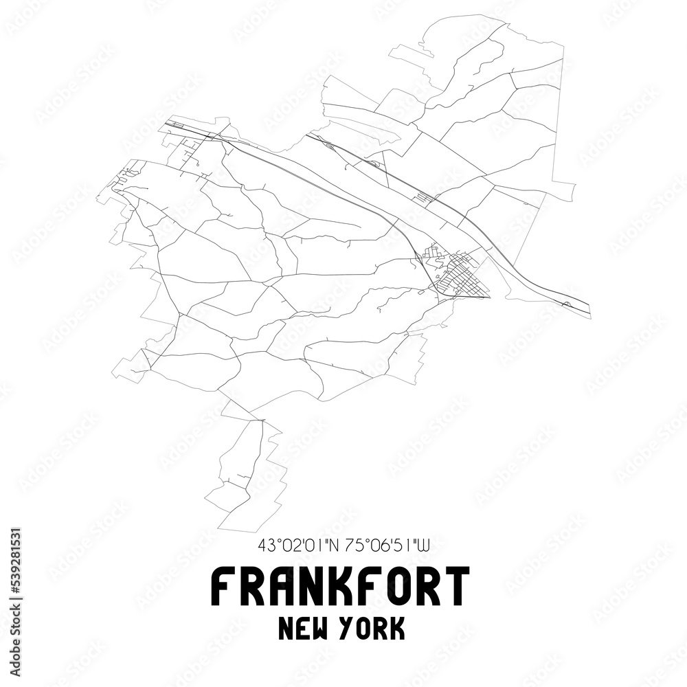 Frankfort New York. US street map with black and white lines.