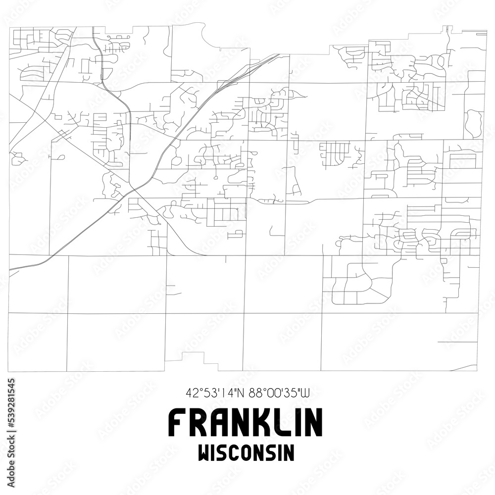 Franklin Wisconsin. US street map with black and white lines.