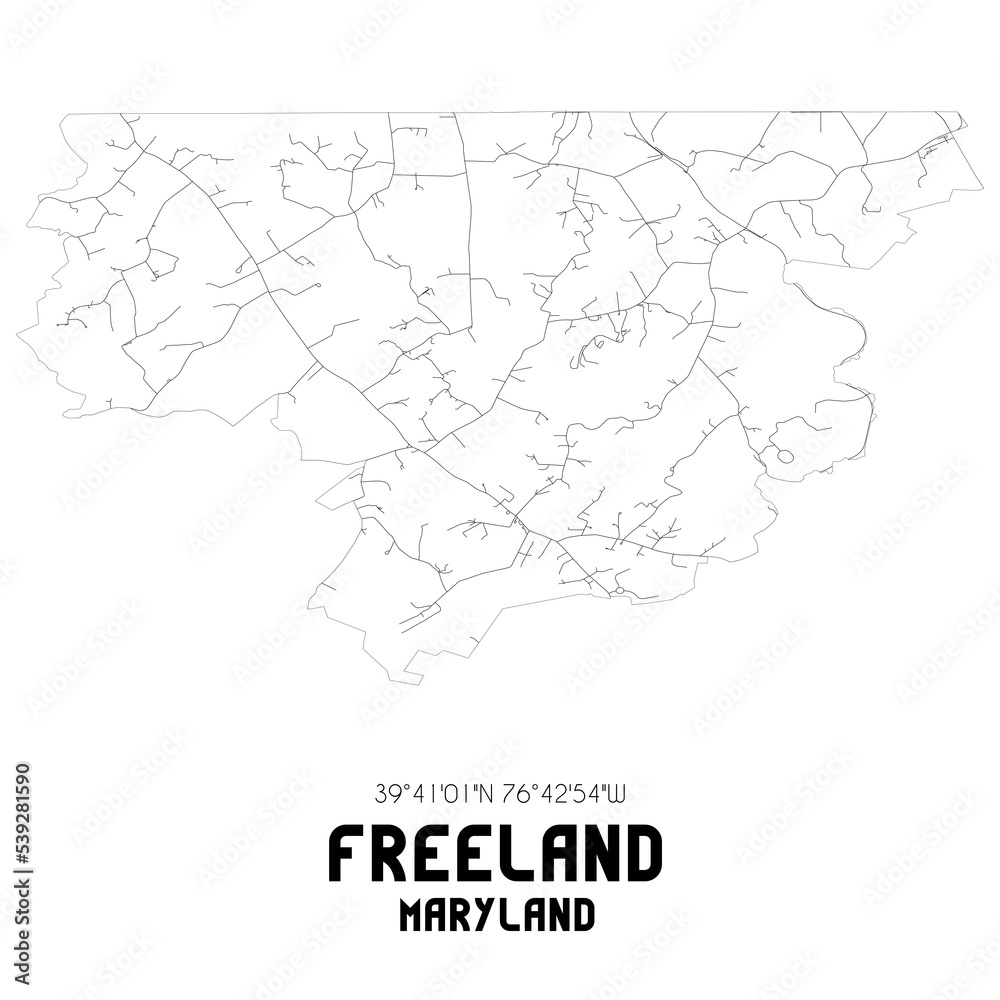 Freeland Maryland. US street map with black and white lines.