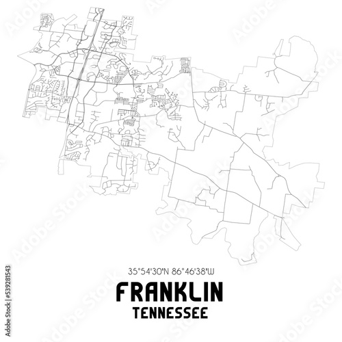 Quadro su tela Franklin Tennessee. US street map with black and white lines.
