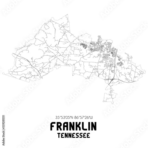 Franklin Tennessee. US street map with black and white lines.
