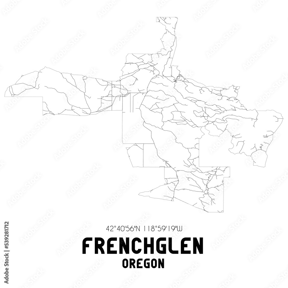 Frenchglen Oregon. US street map with black and white lines. Frenchglen Oregon. US street map with black and white lines.