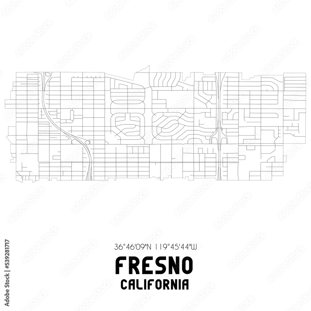 Fresno California. US street map with black and white lines. Fresno California. US street map with black and white lines.