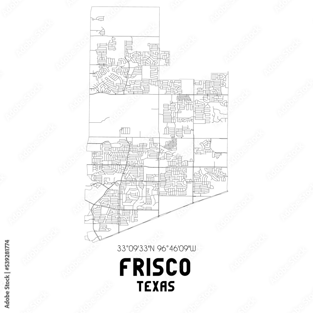 Frisco Texas. US street map with black and white lines. - obrazy, fototapety, plakaty 