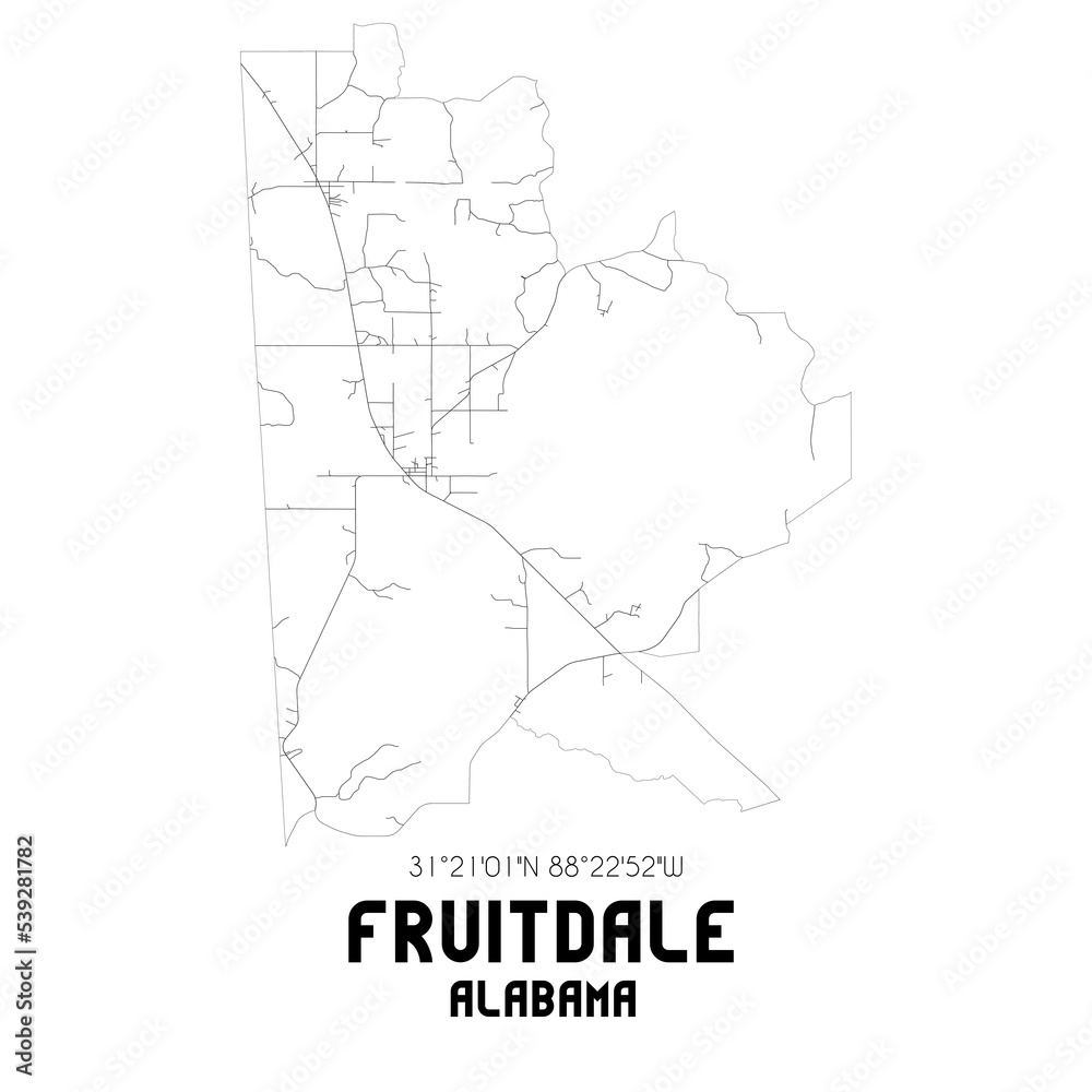 Fruitdale Alabama. US street map with black and white lines. Fruitdale Alabama. US street map with black and white lines.