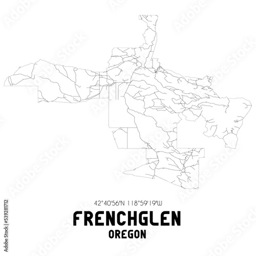 Frenchglen Oregon. US street map with black and white lines.