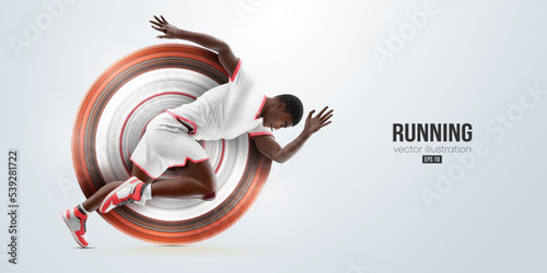 Realistic silhouette of a running athlete on white background. Runner man are running sprint or marathon. Vector illustration