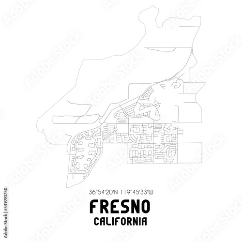 Fresno California. US street map with black and white lines. photo