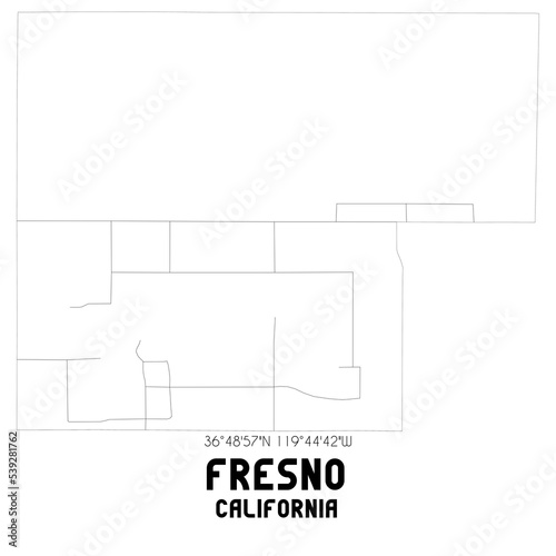 Fresno California. US street map with black and white lines.