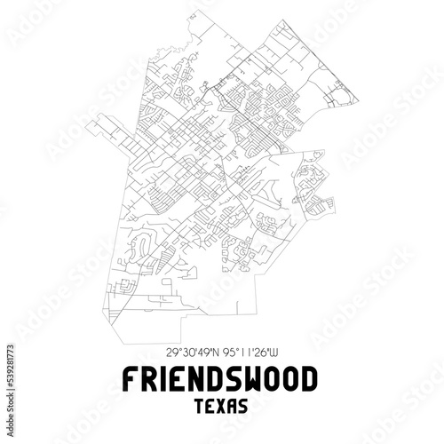 Friendswood Texas. US street map with black and white lines. photo