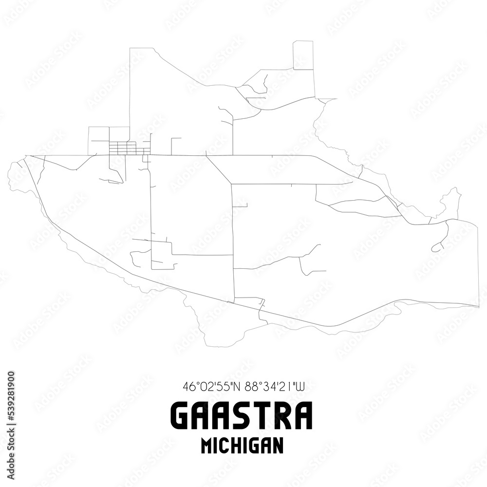 Gaastra Michigan. US street map with black and white lines. Gaastra Michigan. US street map with black and white lines.