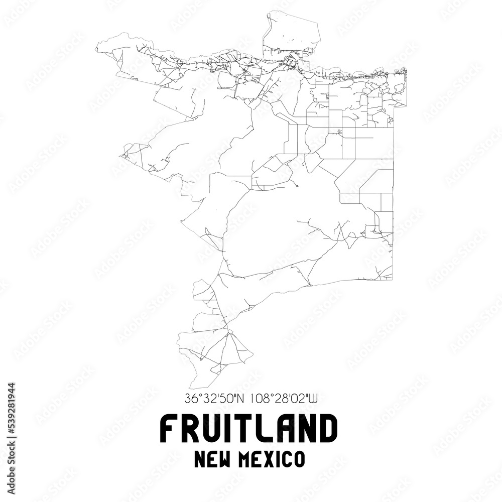 Fruitland New Mexico. US street map with black and white lines. Fruitland New Mexico. US street map with black and white lines.