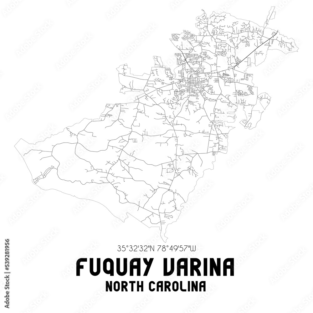 Fuquay Varina North Carolina. US street map with black and white lines. Fuquay Varina North Carolina. US street map with black and white lines.
