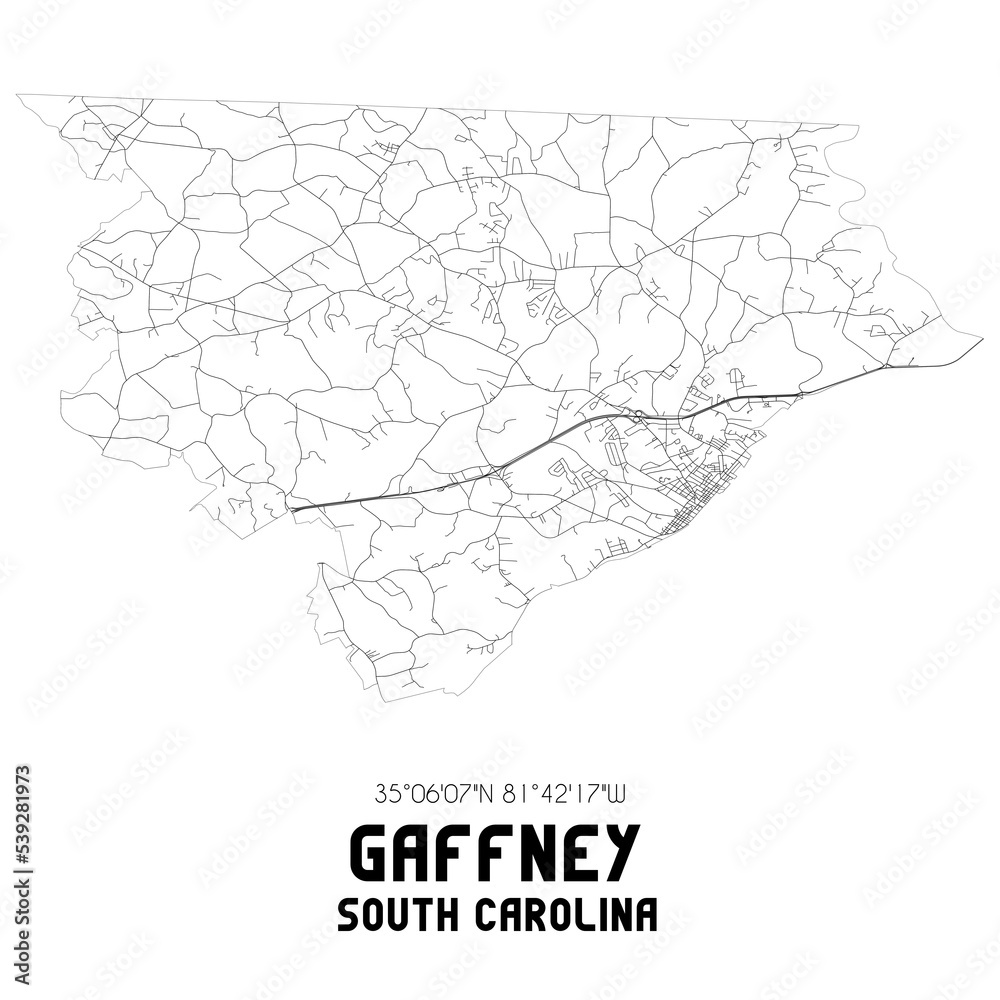 Gaffney South Carolina. US street map with black and white lines. Gaffney South Carolina. US street map with black and white lines.