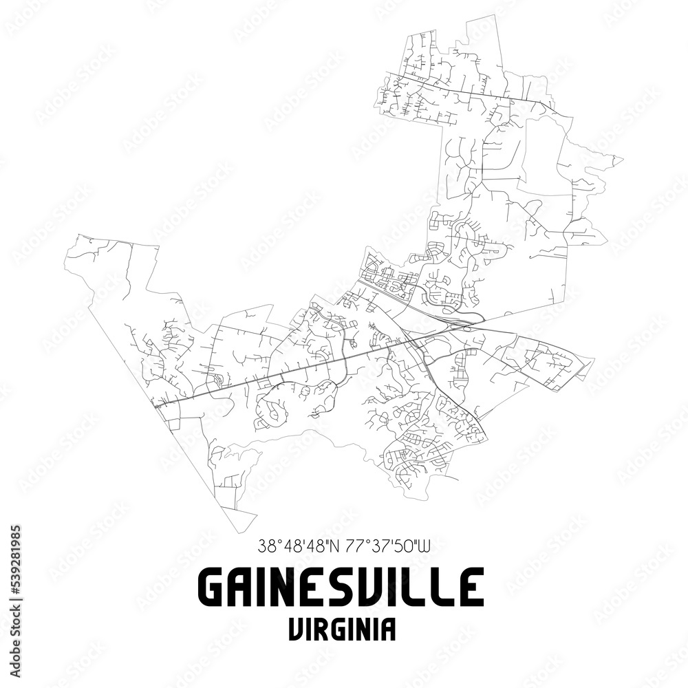 Gainesville Virginia. US street map with black and white lines.