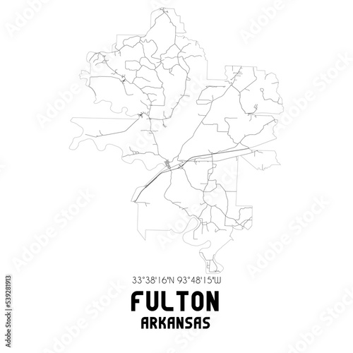 Fulton Arkansas. US street map with black and white lines.