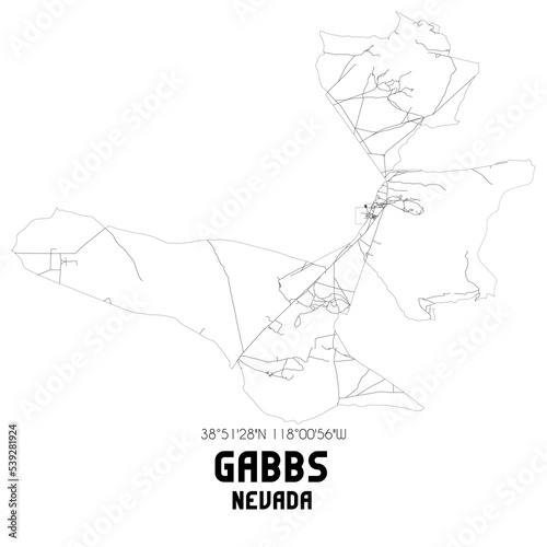 Gabbs Nevada. US street map with black and white lines.