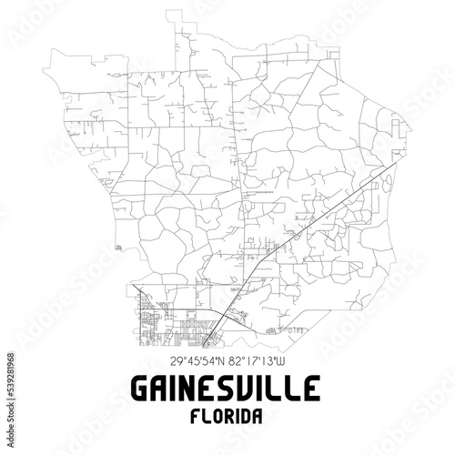 Gainesville Florida. US street map with black and white lines.