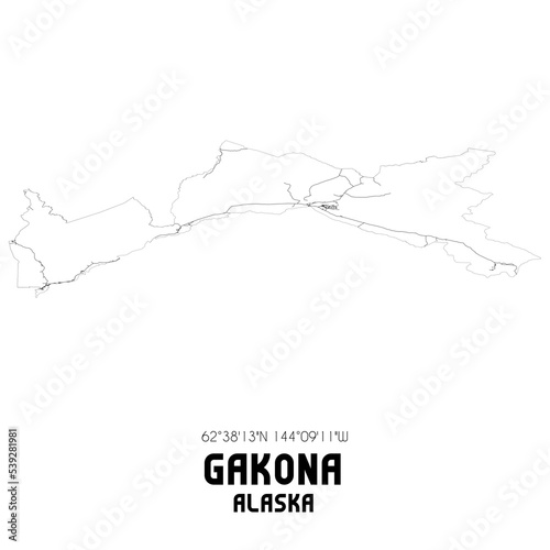 Gakona Alaska. US street map with black and white lines.