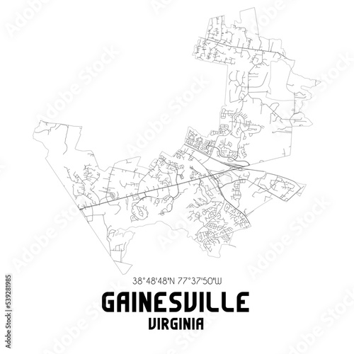 Gainesville Virginia. US street map with black and white lines.