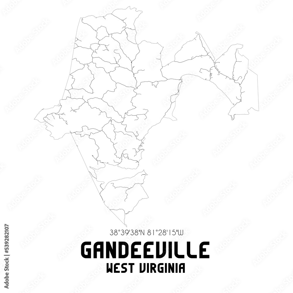 Gandeeville West Virginia. US street map with black and white lines.