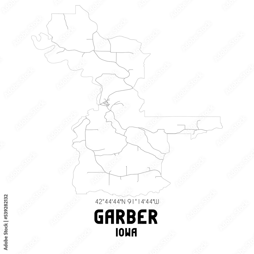Garber Iowa. US street map with black and white lines. Garber Iowa. US street map with black and white lines.