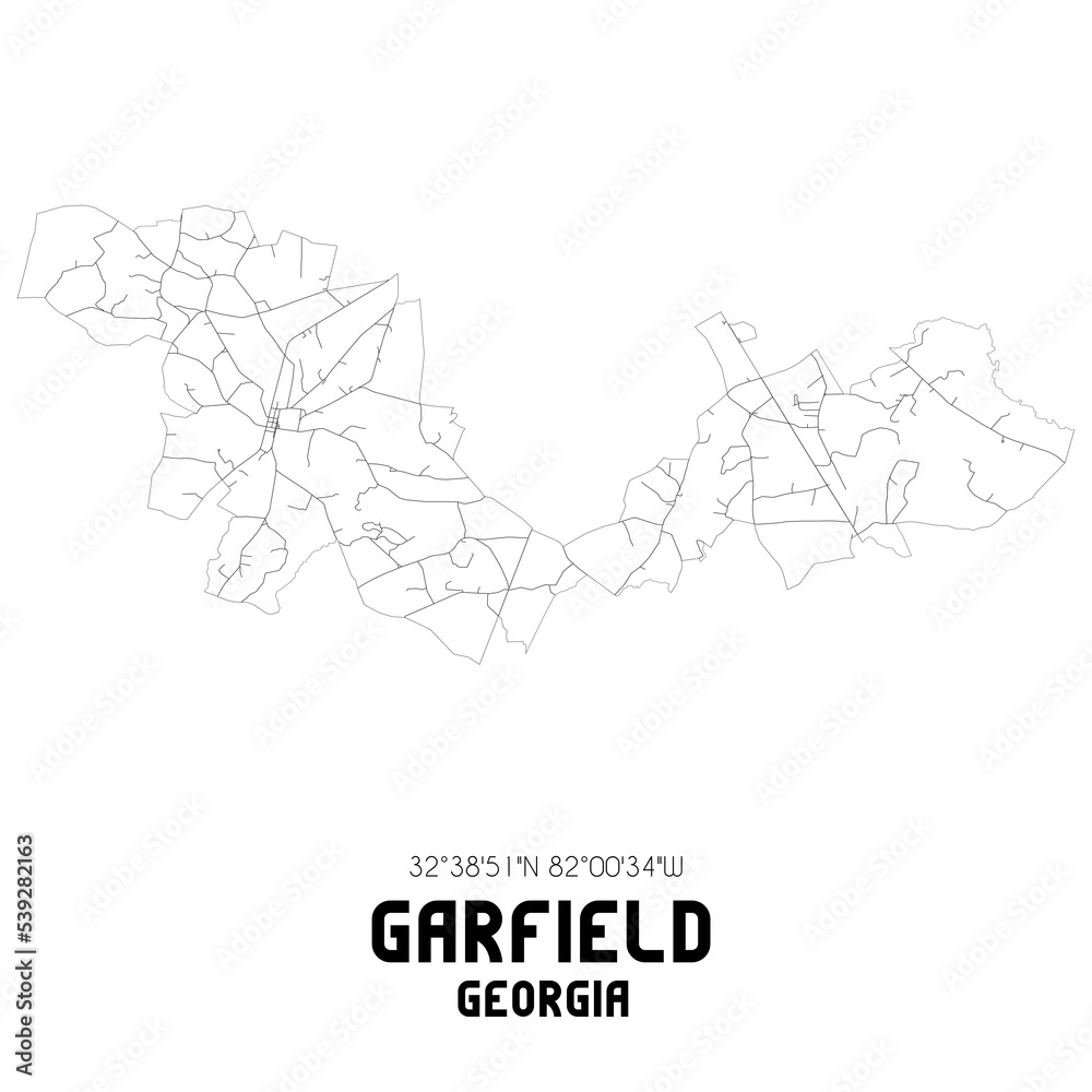 Garfield Georgia. US street map with black and white lines.