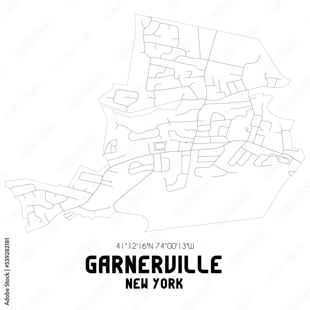 Garnerville New York. US street map with black and white lines.