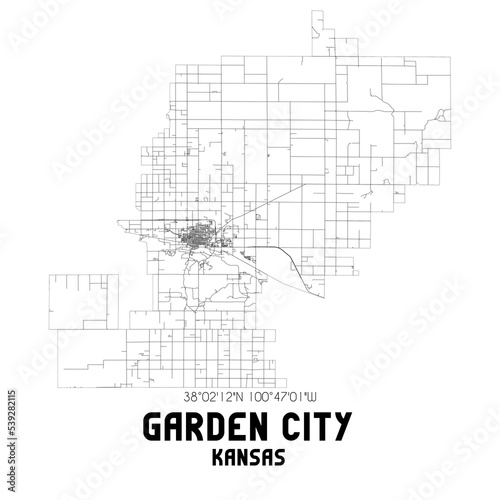 Garden City Kansas. US street map with black and white lines.