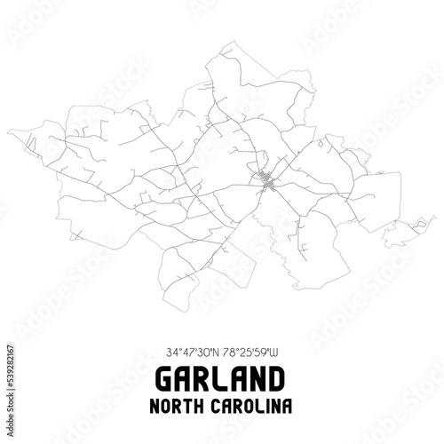 Garland North Carolina. US street map with black and white lines.