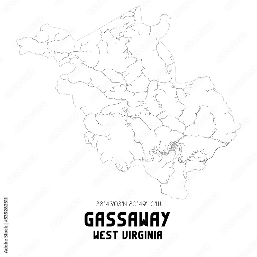 Gassaway West Virginia. US street map with black and white lines.