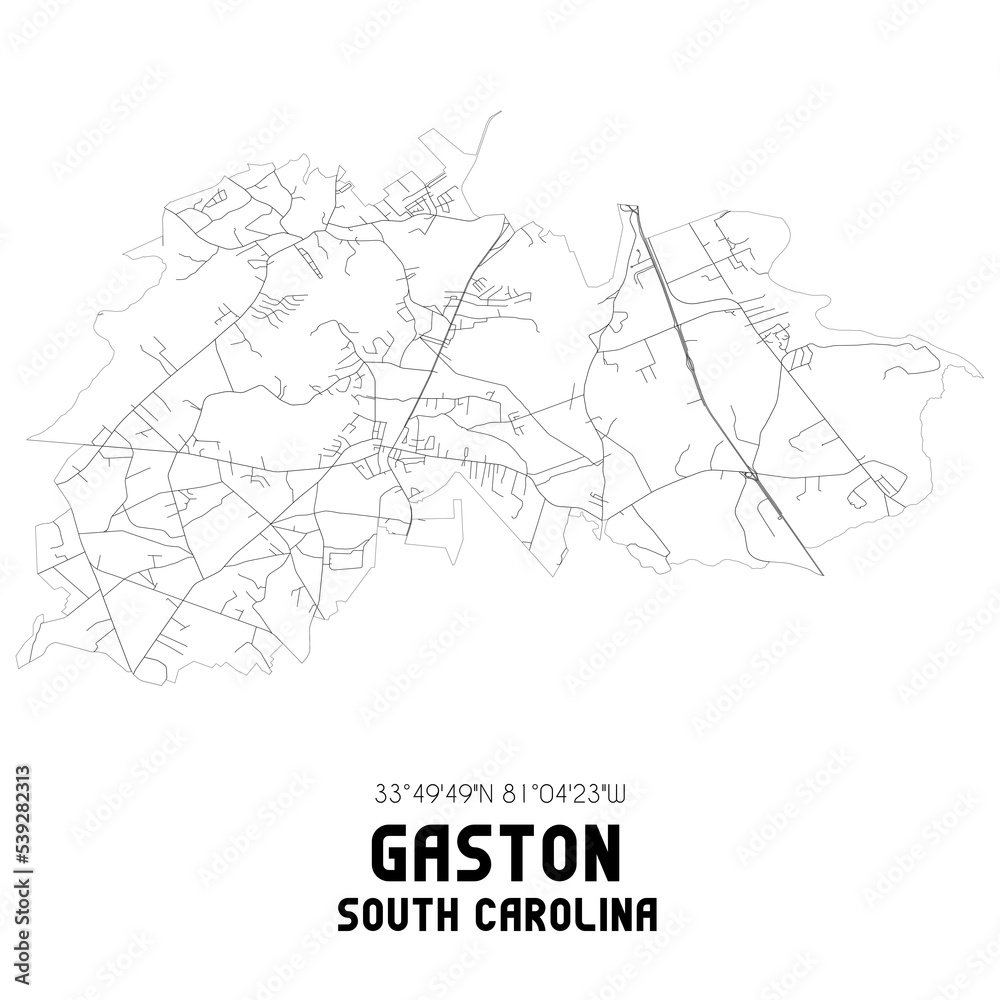 Gaston South Carolina. US street map with black and white lines.