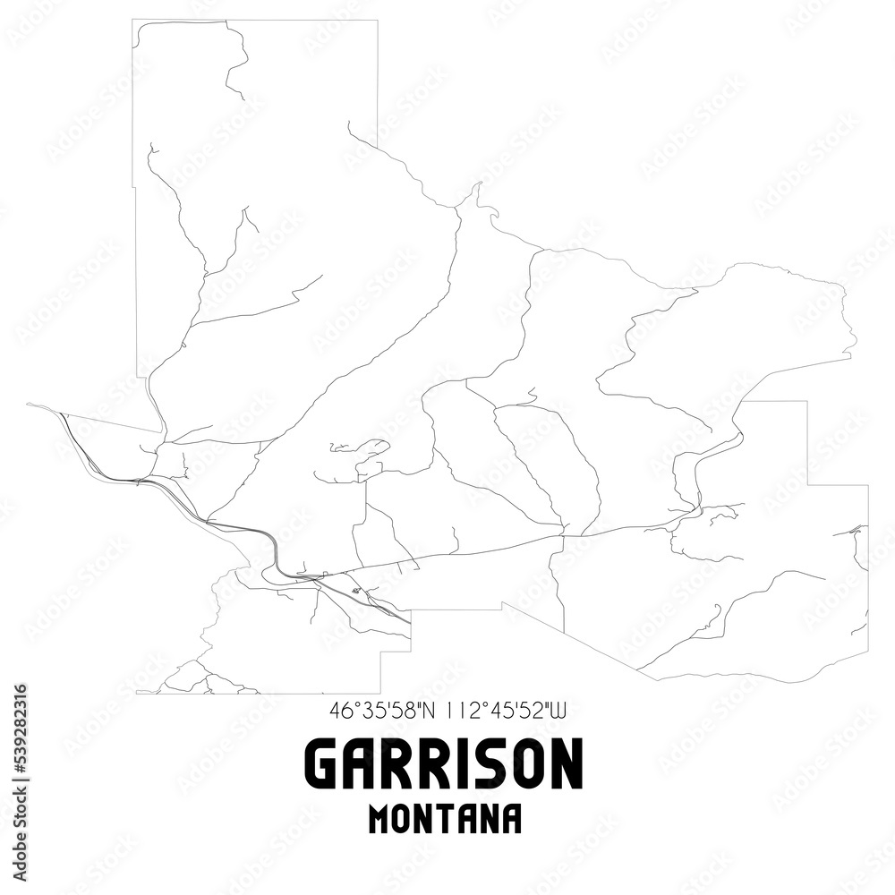 Garrison Montana. US street map with black and white lines.